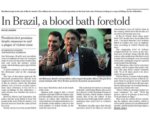 New York Times prevê banho de sangue no Brasil de Bolsonaro