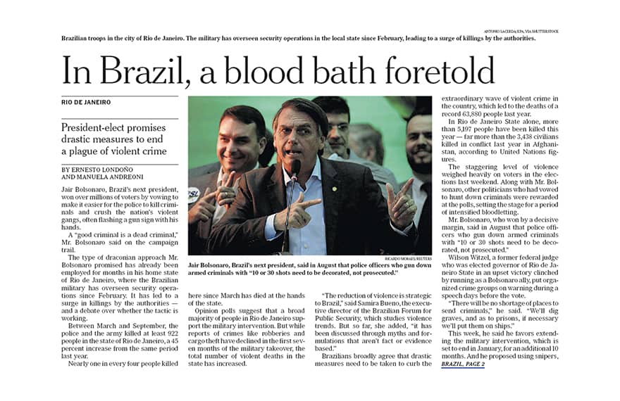 New York Times prevê banho de sangue no Brasil de Bolsonaro