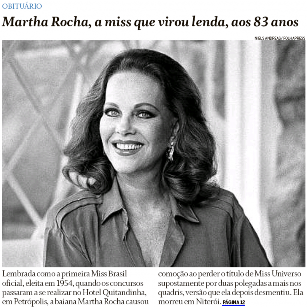 Morre Martha Rocha, a mis que virou lenda, aos 83 anos