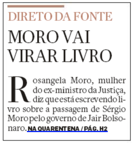 Rosângela Moro, mulher de Sergio, avisa que está escrevendo um livro sobre a passagem de seu marido pelo ministério de Bolsonaro. Não podemos deixar de não ler.