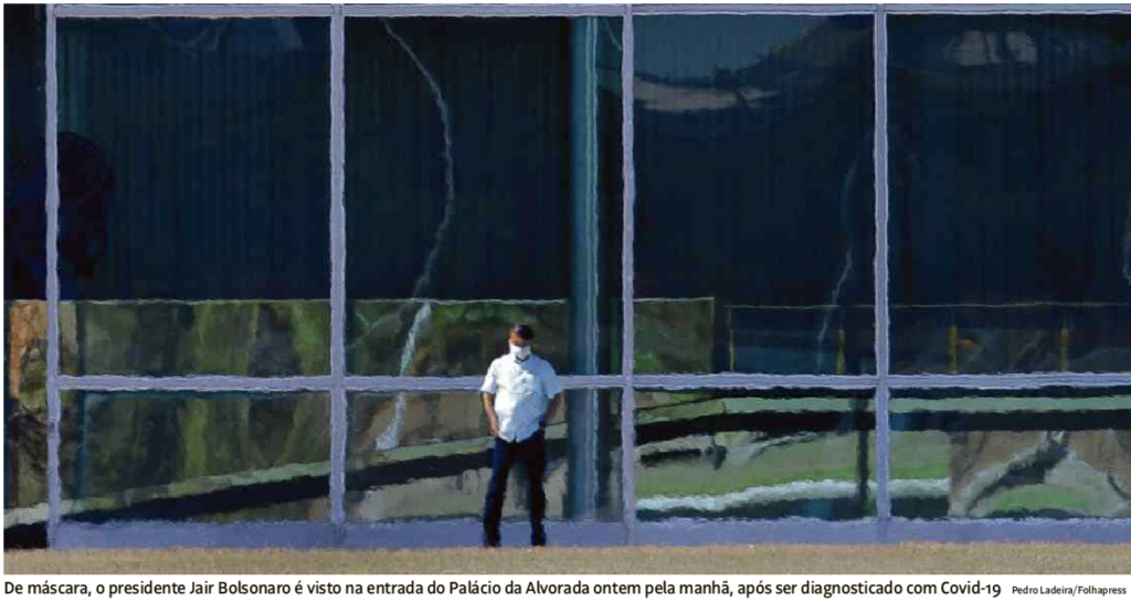 Solitário e infectado, Bolsonaro é visto na entrada do Palácio da Alvorada (Folha)
