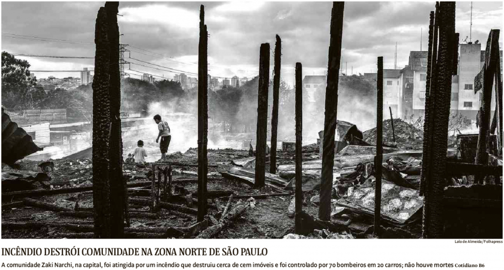 Incêndio destrói a comunidade Zaki Narchi, em São Paulo (Folha)
