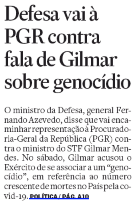 Defesa vai à PGR contra fala de Gilmar sobre genocídio