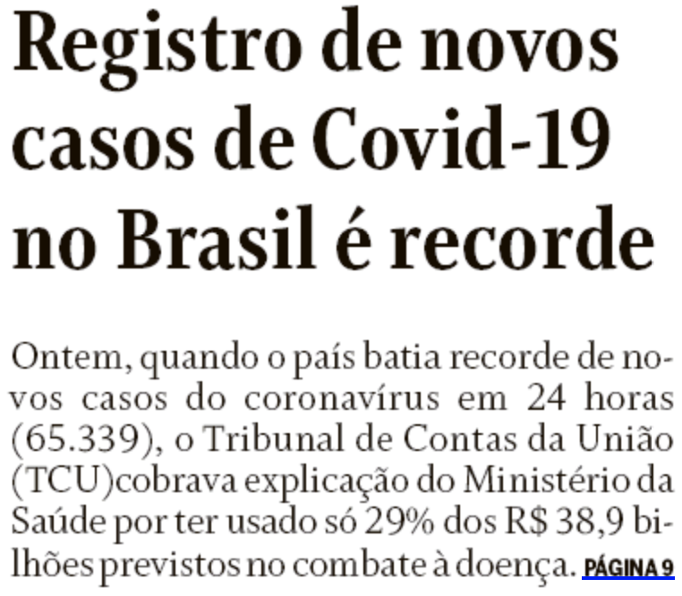 Registro de novos casos de Covid-19 no Brasil é recorde