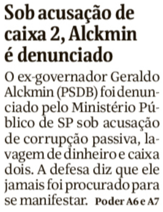 Sob acusação de caixa 2, Alckmin é denunciado