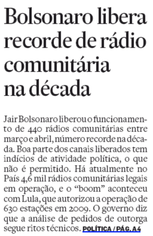 Bolsonaro libera recorde de rádio comunitária