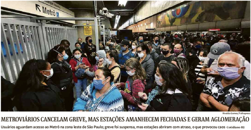 Plataformas lotadas no metrô de SP, apesar dos metroviários terem suspendido a greve (Folha e Estadão).