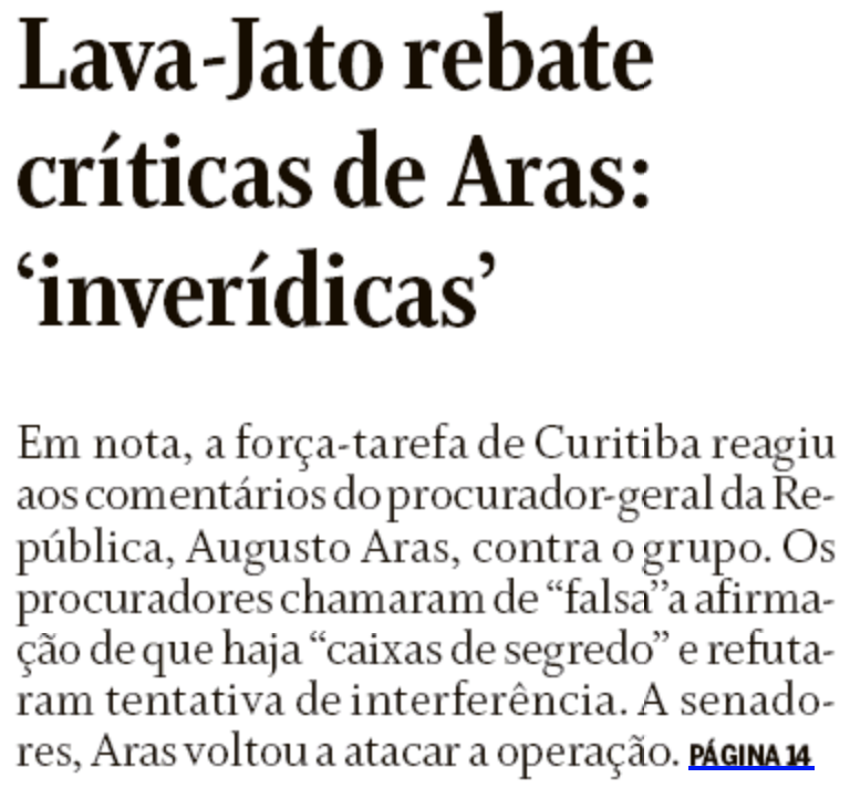 Lava-Jato rebate críticas de Aras: "inverídicas"