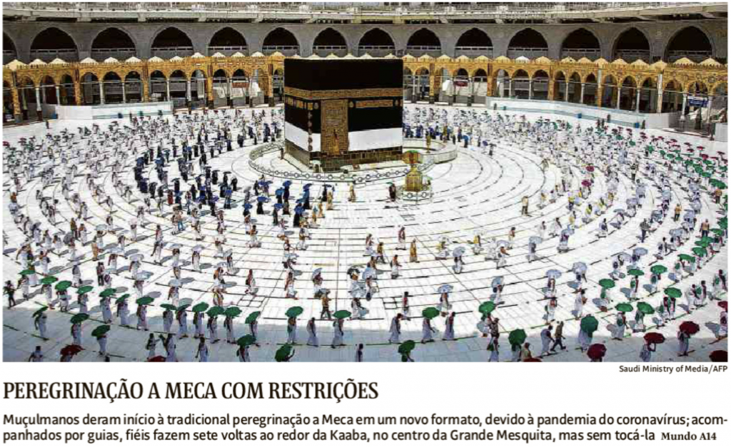 Muçulmanos fazem peregrinação a Meca, distantes uns dos outros (Folha)