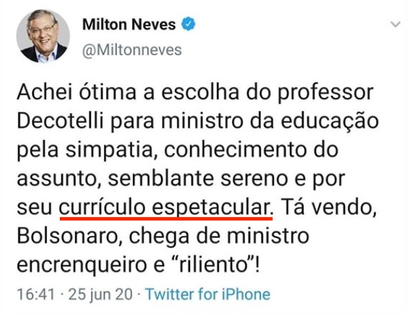 Tuitada mal sucedida de Milton Neves.